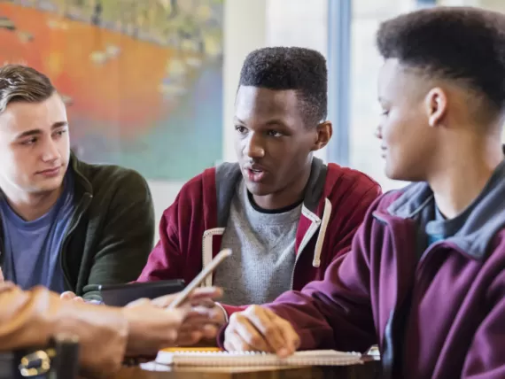 Group of young men studying